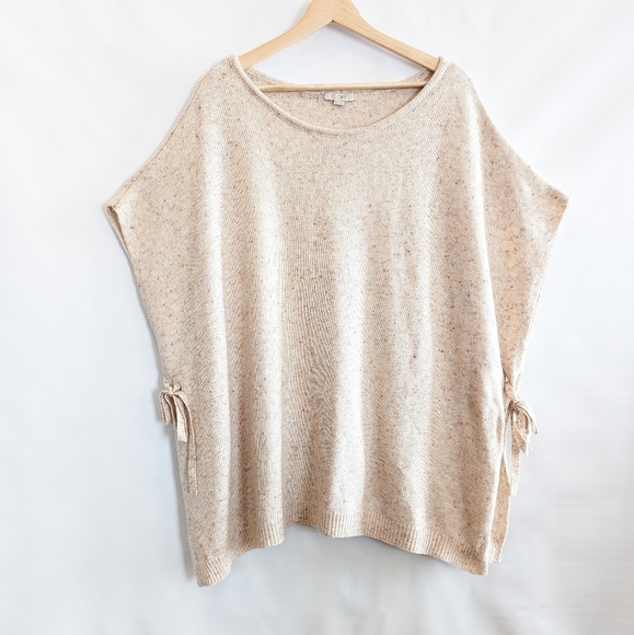 Loft Oversized Poncho Sweater XS Cream Tie Sides Speckled Knit - Picture 12 of 12